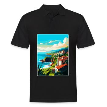 Sao Miguel Portugal Vintage Travel Poster Souvenir - Men's Polo Shirt - black - Front - Kai (181cm)