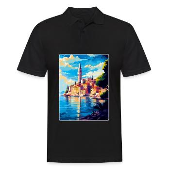 Rovinj Kroatien Vintage Reiseplakat Souvenir WPA - Männer Poloshirt - Schwarz - Vorne - Kai (181cm)