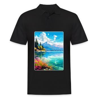 Lac d’Annecy France Affiche de voyage vintage souvenir - Polo Homme - noir - Devant - Kai (181cm)