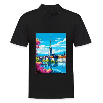 Zurich Suisse Affiche de voyage vintage souvenir - Polo Homme - noir - Devant - Kai (181cm)