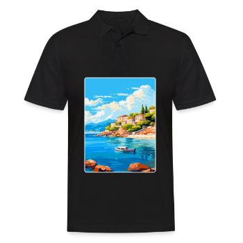 Affiche de voyage vintage de l’île d’Agistri en Grèce WPA - Polo Homme - noir - Devant - Kai (181cm)