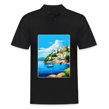 Porto Heli Greece Vintage Travel Poster Souvenir - Men's Polo Shirt - black - Front - Kai (181cm)