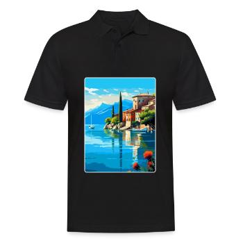 Gardasee Italien Vintage Reiseplakat Souvenir - Männer Poloshirt - Schwarz - Vorne - Kai (181cm)