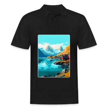 Lofoten Norwegen Vintage Reiseposter WPA - Männer Poloshirt - Schwarz - Vorne - Kai (181cm)