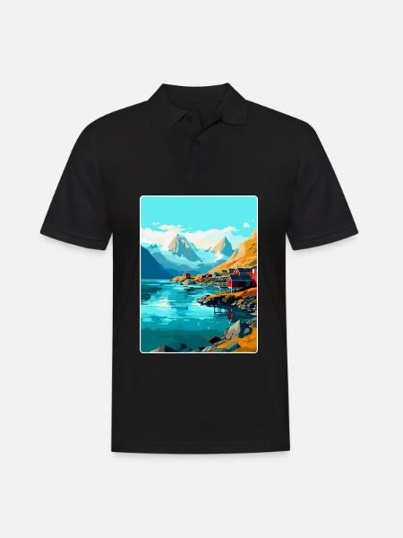 Lofoten Norwegen Vintage Reiseposter WPA - Männer Poloshirt - Schwarz