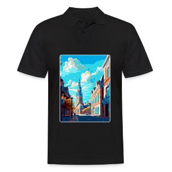 Breda Niederlande Vintage Reiseplakat Souvenir - Männer Poloshirt - Schwarz - Vorne - Kai (181cm)