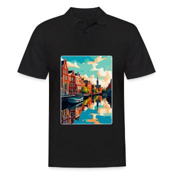 Leeuwarden Pays-Bas Affiche de voyage vintage WPA - Polo Homme - noir - Devant - Kai (181cm)