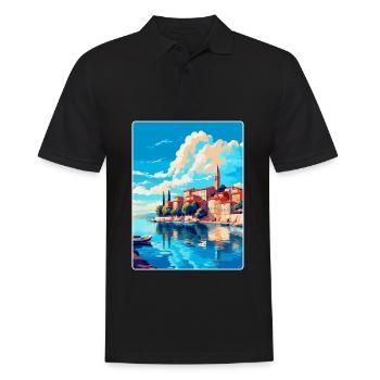 Novigrad Croatie Affiche de voyage vintage souvenir - Polo Homme - noir - Devant - Kai (181cm)