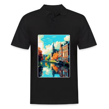 Zwolle Niederlande Vintage Reiseplakat Souvenir - Männer Poloshirt - Schwarz - Vorne - Kai (181cm)