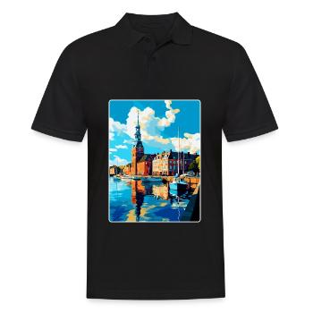 Helsingborg Schweden Vintage Reiseplakat Souvenir - Männer Poloshirt - Schwarz - Vorne - Kai (181cm)