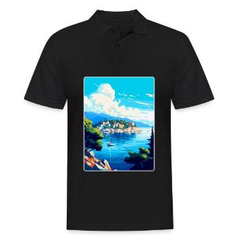 Vis Island Croatia Vintage Travel Poster Souvenir - Men's Polo Shirt - black - Front - Kai (181cm)
