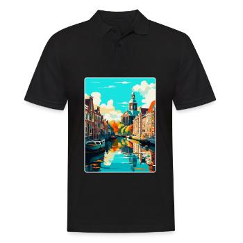Leiden Netherlands Vintage Travel Poster Souvenir - Men's Polo Shirt - black - Front - Kai (181cm)