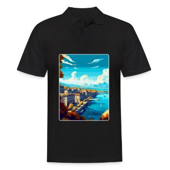 Genf Schweiz Vintage Reiseplakat Souvenir - Männer Poloshirt - Schwarz - Vorne - Kai (181cm)