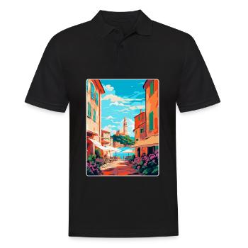 St. Tropez Frankreich Vintage Reiseplakat Souvenir - Männer Poloshirt - Schwarz - Vorne - Kai (181cm)
