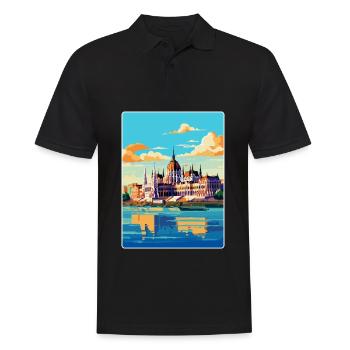 Budapest Ungarn Vintage Reiseplakat Souvenir - Männer Poloshirt - Schwarz - Vorne - Kai (181cm)