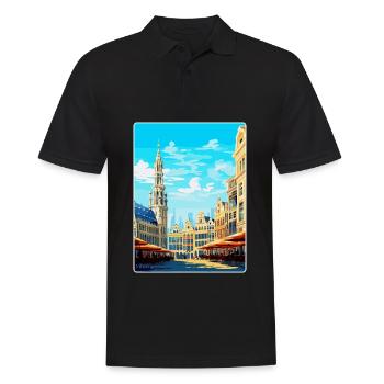 Brussels Belgium Vintage Travel Poster Souvenir - Men's Polo Shirt - black - Front - Kai (181cm)