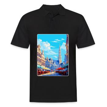 Brussels Belgium Vintage Travel Poster Souvenir - Men's Polo Shirt - black - Front - Kai (181cm)