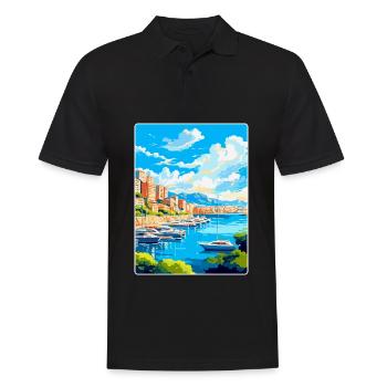 Monaco Côte d'Azur Frankreich Vintage Reiseplakat - Männer Poloshirt - Schwarz - Vorne - Kai (181cm)