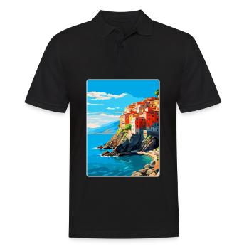 Cinque Terre Italie Affiche de voyage vintage souvenir - Polo Homme - noir - Devant - Kai (181cm)