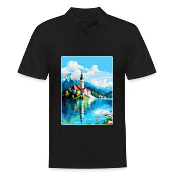 Bleder See Slowenien Vintage Reise Poster Souvenir - Männer Poloshirt - Schwarz - Vorne - Kai (181cm)