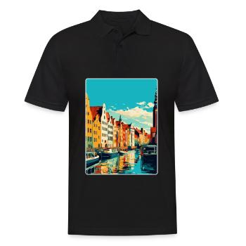 Danzig Polen Vintage Reiseposter WPA Souvenir - Männer Poloshirt - Schwarz - Vorne - Kai (181cm)
