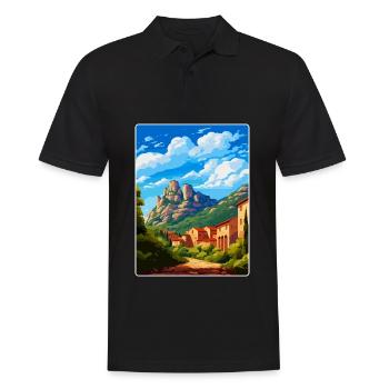 Montserrat Spanien Vintage Reiseplakat Souvenir - Männer Poloshirt - Schwarz - Vorne - Kai (181cm)