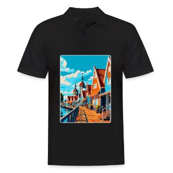 Volendam Netherlands Vintage Travel Poster WPA Art - Men's Polo Shirt - black - Front - Kai (181cm)