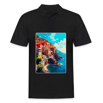 Cinque Terre Italie Affiche de voyage vintage Souvenir - Polo Homme - noir - Devant - Kai (181cm)