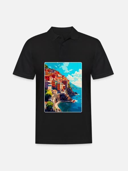Cinque Terre Italie Affiche de voyage vintage Souvenir - Polo Homme - noir