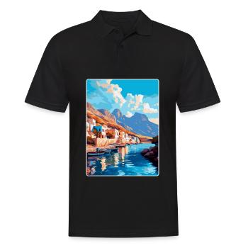 Kalymnos Griechenland Vintage Reise Poster Souvenir WPA - Männer Poloshirt - Schwarz - Vorne - Kai (181cm)