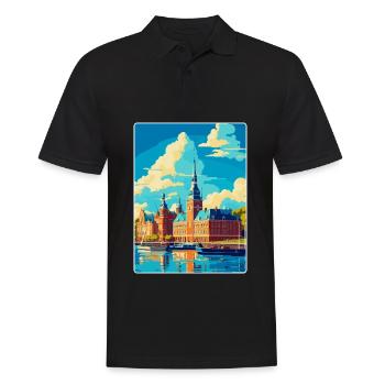Helsingborg Schweden Vintage Reiseplakat Souvenir - Männer Poloshirt - Schwarz - Vorne - Kai (181cm)