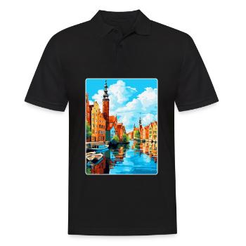 Danzig Polen Vintage Reiseposter WPA Souvenir - Männer Poloshirt - Schwarz - Vorne - Kai (181cm)