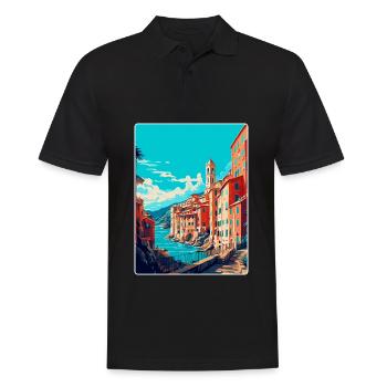 Gênes Italie Affiche de voyage vintage WPA Art Souvenir - Polo Homme - noir - Devant - Kai (181cm)