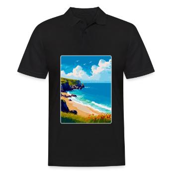 Porthcurno Beach Cornwall England Uk Travel Poster - Men's Polo Shirt - black - Front - Kai (181cm)