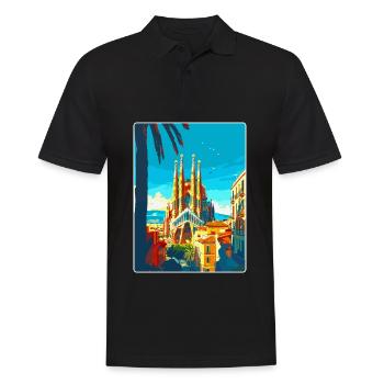 Barcelone Espagne Affiche de voyage vintage Souvenir WPA - Polo Homme - noir - Devant - Kai (181cm)