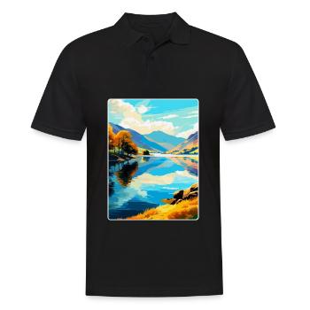Ullswater Lake District Travel Poster Souvenir WPA - Men's Polo Shirt - black - Front - Kai (181cm)