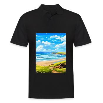 Constantine Bay Cornwall England Uk Travel Poster - Men's Polo Shirt - black - Front - Kai (181cm)