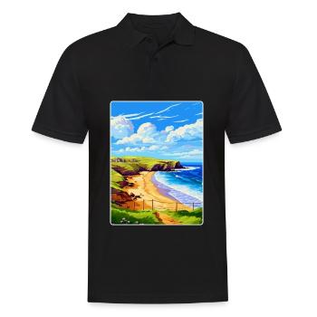 Holywell Bay Cornwall England Uk Travel Poster WPA - Men's Polo Shirt - black - Front - Kai (181cm)