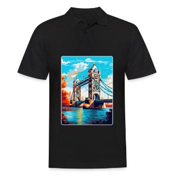 Tower Bridge England Uk Reise Poster Souvenir WPA - Männer Poloshirt - Schwarz - Vorne - Kai (181cm)