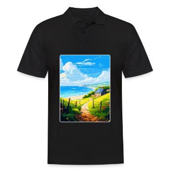 Lamorna Cornwall England Uk Travel Poster Souvenir - Men's Polo Shirt - black - Front - Kai (181cm)
