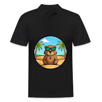 Marmotte Drôle Dessin Animé Plage Été Lunettes de soleil - Polo Homme - noir - Devant - Kai (181cm)