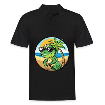 Chamäleon Lustige Cartoon Sommer Strand Sonnenbrille - Männer Poloshirt - Schwarz - Vorne - Kai (181cm)