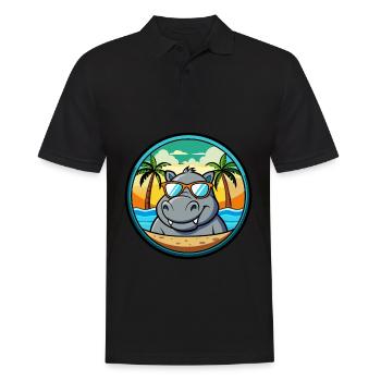 Hippo Funny Cartoon Summer Beach Sunglasses Cool - Men's Polo Shirt - black - Front - Kai (181cm)