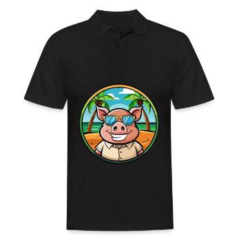 Cochon Drôle Dessin Animé Plage D’été Lunettes De Soleil Autocollant - Polo Homme - noir - Devant - Kai (181cm)