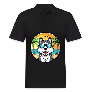 Husky Dog Drôle Dessin Animé Plage Lunettes De Soleil - Polo Homme - noir - Devant - Kai (181cm)
