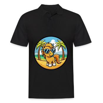 Pony Lustige Cartoon Sommer Strand Sonnenbrille Aufkleber - Männer Poloshirt - Schwarz - Vorne - Kai (181cm)