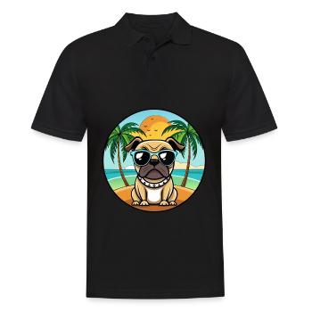 Pug Dog Funny Cartoon Summer Beach Sunglasses Cool - Men's Polo Shirt - black - Front - Kai (181cm)