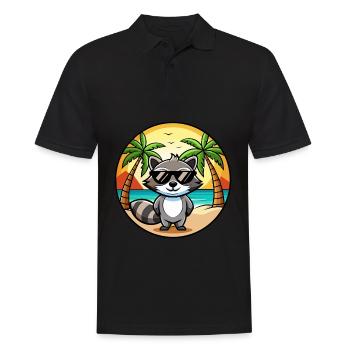 Waschbär Lustig Cartoon Sommer Strand Sonnenbrille Cool - Männer Poloshirt - Schwarz - Vorne - Kai (181cm)