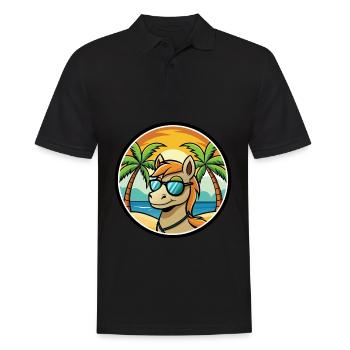 Pony Lustige Cartoon Sommer Strand Sonnenbrille Aufkleber - Männer Poloshirt - Schwarz - Vorne - Kai (181cm)