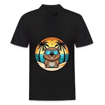 Biber Lustige Cartoon Sommer Strand Sonnenbrille Cool - Männer Poloshirt - Schwarz - Vorne - Kai (181cm)